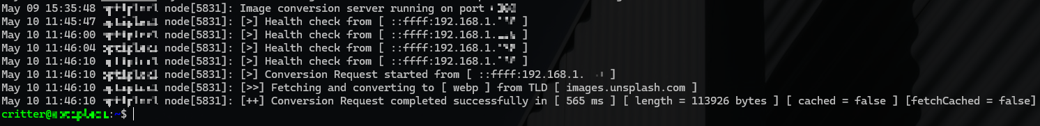 Webserver logs from the image converter