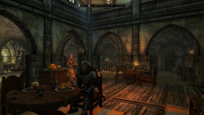 My character, CritteR, inside the &ldquo;Winking Skeeker&rdquo; inn, in Solitude.